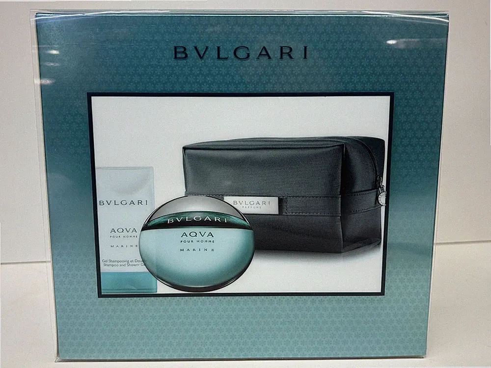 BULGARI AQUA POUR HOMME MARINE MEN SET 1.7 EDT SPRAY 2.5 SHOWER GEL & POUCH
