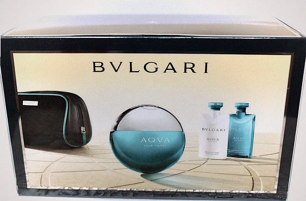 Bvlgari Aqva Pour Homme EDT 4pc Designer Perfume Gift Set for Men w/ After Shave